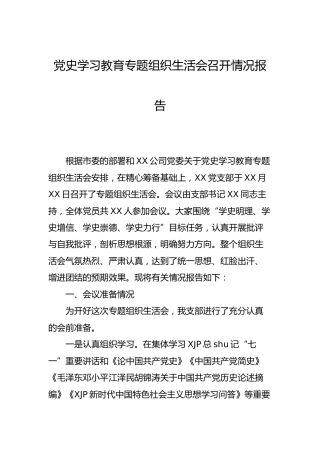 党史专题组织生活会召开情况总结报告2400字