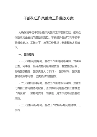 干部队伍作风整肃工作整改方案（简单版）