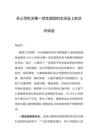 党史专题组织生活会上的点评讲话（公司）