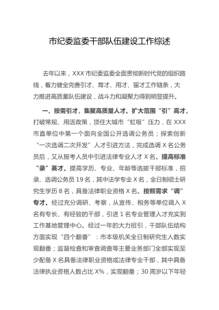 干部队伍建设工作总结综述（纪委监委）