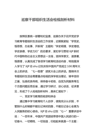 党史专题组织生活会个人剖析材料（纪委巡察2500字）