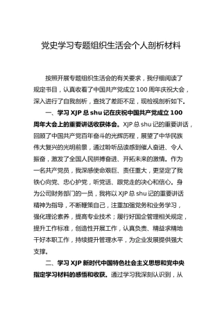 党史专题组织生活会个人剖析材料（公司简略版）