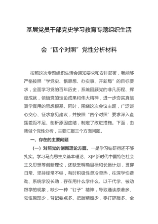 党史专题组织生活会个人剖析4000字