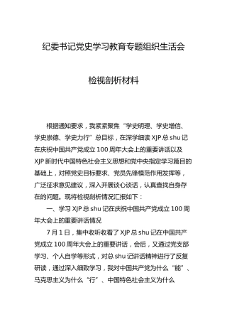 党史专题组织生活会个人剖析（纪委书记3500字）