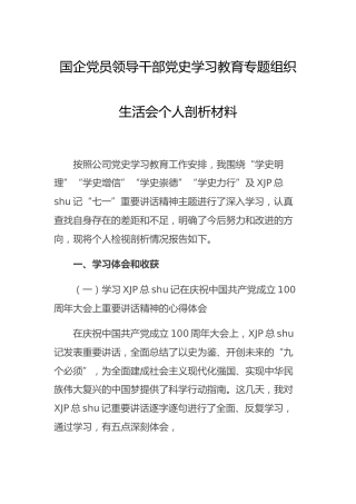 党史专题组织生活会个人剖析（公司4100字）