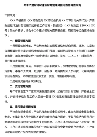 严肃财经纪律及财务管理风险排查自查报告