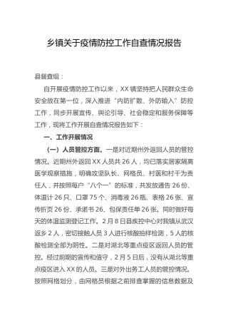 乡镇疫情防控工作自查总结报告