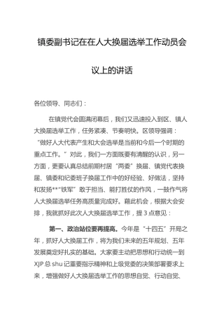 乡镇人大换届选举工作动员会议上的讲话