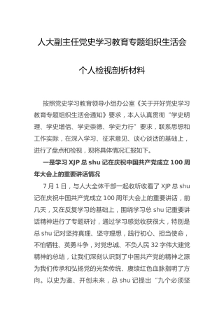 党史专题组织生活会个人检视剖析材料（人大）
