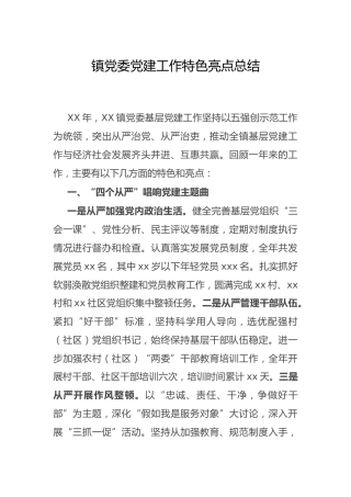 乡镇党建工作特色亮点总结