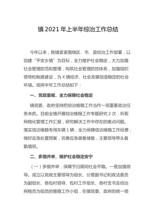 乡镇2021年上半年综治工作总结