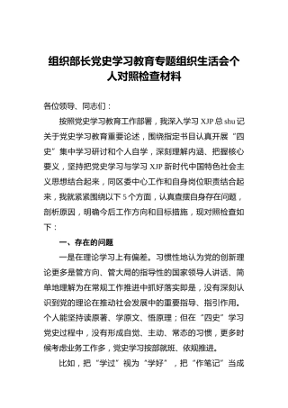 党史专题组织生活会个人对照检查(组织部长)