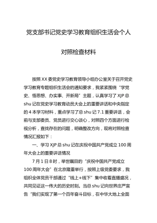 党史专题组织生活会个人对照检查（支部书记5100字）