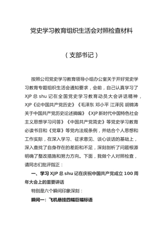 党史专题组织生活会个人对照检查（支部书记3500字）