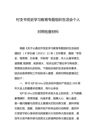 党史专题组织生活会个人对照检查（村支书）