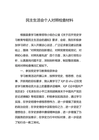 党史专题民主生活会个人剖析材料4700字