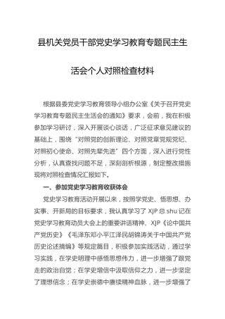 党史专题民主生活会个人对照检查材料4700字