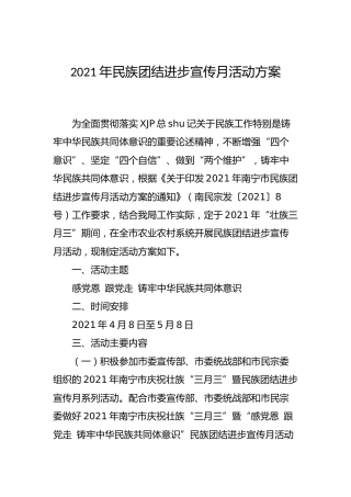 2021年民族团结进步宣传月活动方案