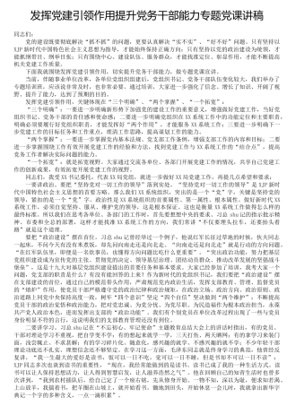 党课：发挥党建引领作用 提升党务干部能力