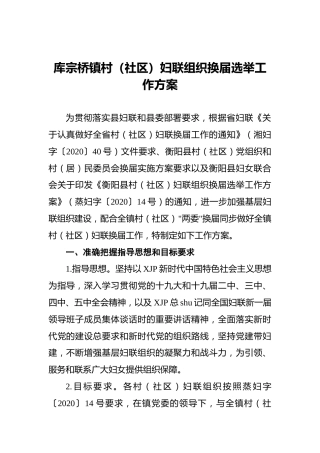 村（社区）妇联组织换届选举工作方案