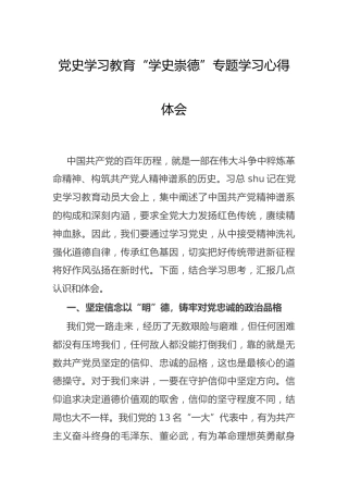 党史“学史崇德”专题学习心得体会