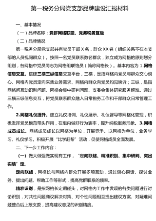 党支部品牌建设总结汇报（税务）