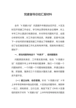 党建督导总结汇报（县区）