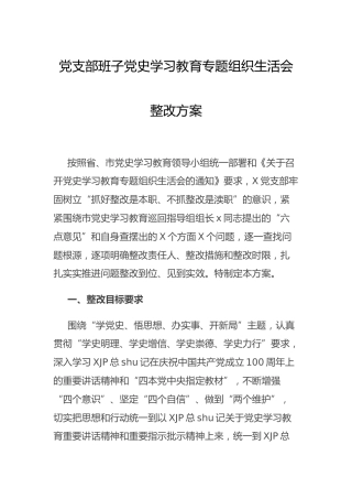 党史专题组织生活会整改方案4900字