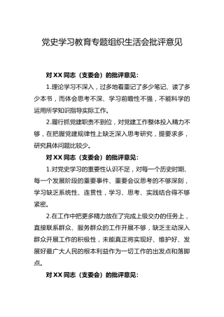 党史专题组织生活会批评意见