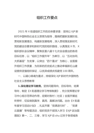 2021年组织工作要点（乡镇街道）