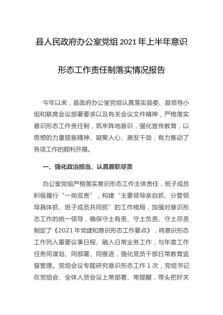2021年上半年意识形态工作责任制落实情况总结报告（县区）