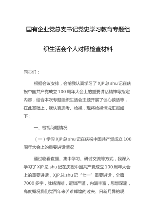 党史专题组织生活会个人剖析（公司党总支书记4300字）
