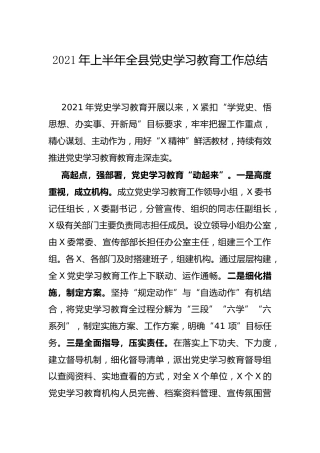 2021年上半年党史学习教育工作总结（县区）
