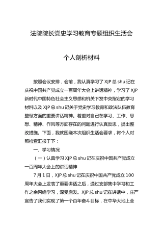 党史学习教育专题组织生活会个人剖析4300字（法院）