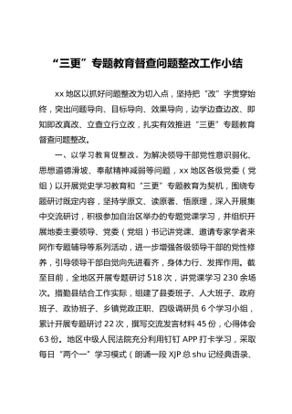 “三更”专题教育督查问题整改工作总结