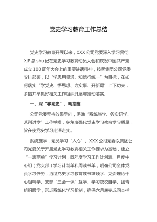 党史学习教育工作总结（公司2700字）