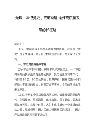 党课：牢记党史，砥砺奋进 走好高质量发展的长征路7200字