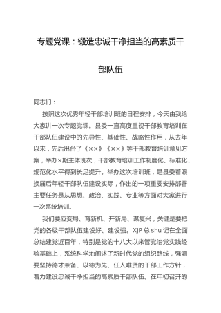 党课：锻造忠诚干净担当的高素质干部队伍