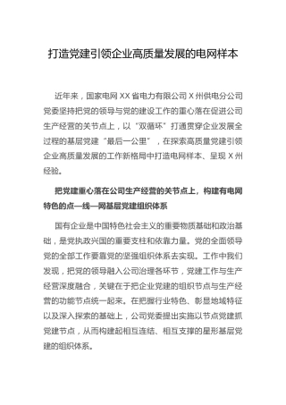 党建经验：打造党建引领企业高质量发展的电网样本