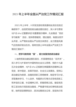 2021年上半年全面从严治党工作总结汇报