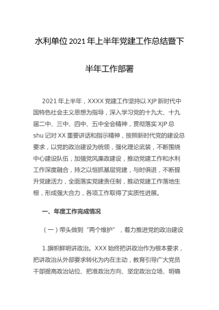 2021年上半年党建工作总结（水利4500字）