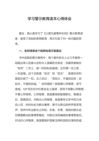 《以案为鉴警钟长鸣》警示教育心得体会