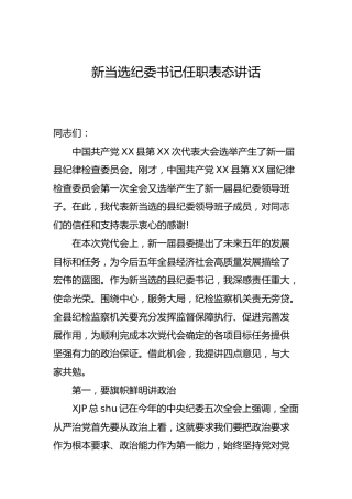 新当选纪委书记任职表态讲话3篇