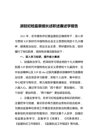 派驻纪检监察组长述职述廉述学报告3000字