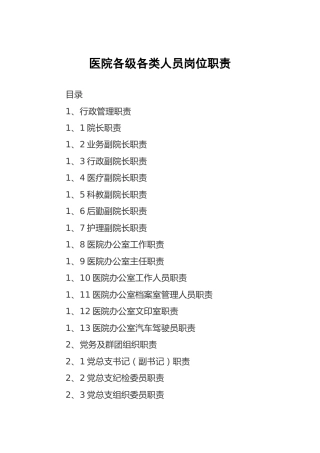 医院各级各类人员岗位职责10万字
