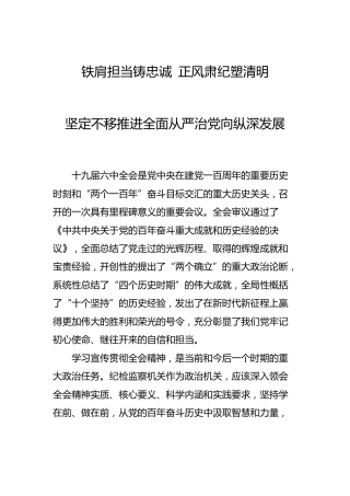 学习六中全会精神心得体会、研讨发言4篇（纪委纪检）