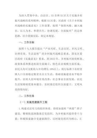 乡镇乡村振兴战略2022年工作规划