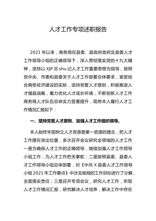 人才工作专项述职报告（商务1700字）