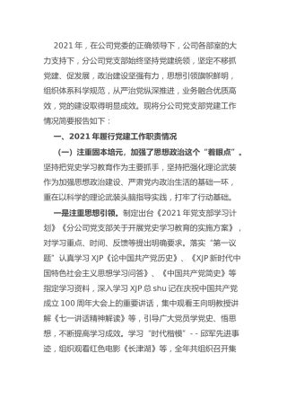 国企公司2021年党支部工作总结及2022年工作计划3500字