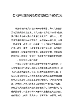 公司开展廉政风险防控管理工作情况总结汇报